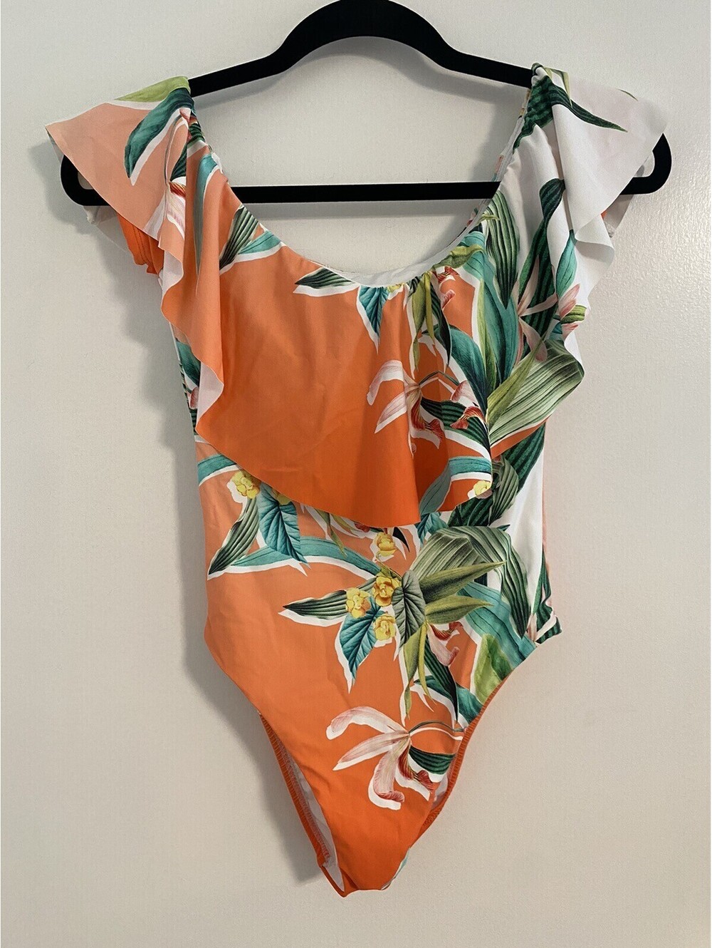 Trina Turk Off Shoulder Ruffle Bandeau Costa Swimsuit orange